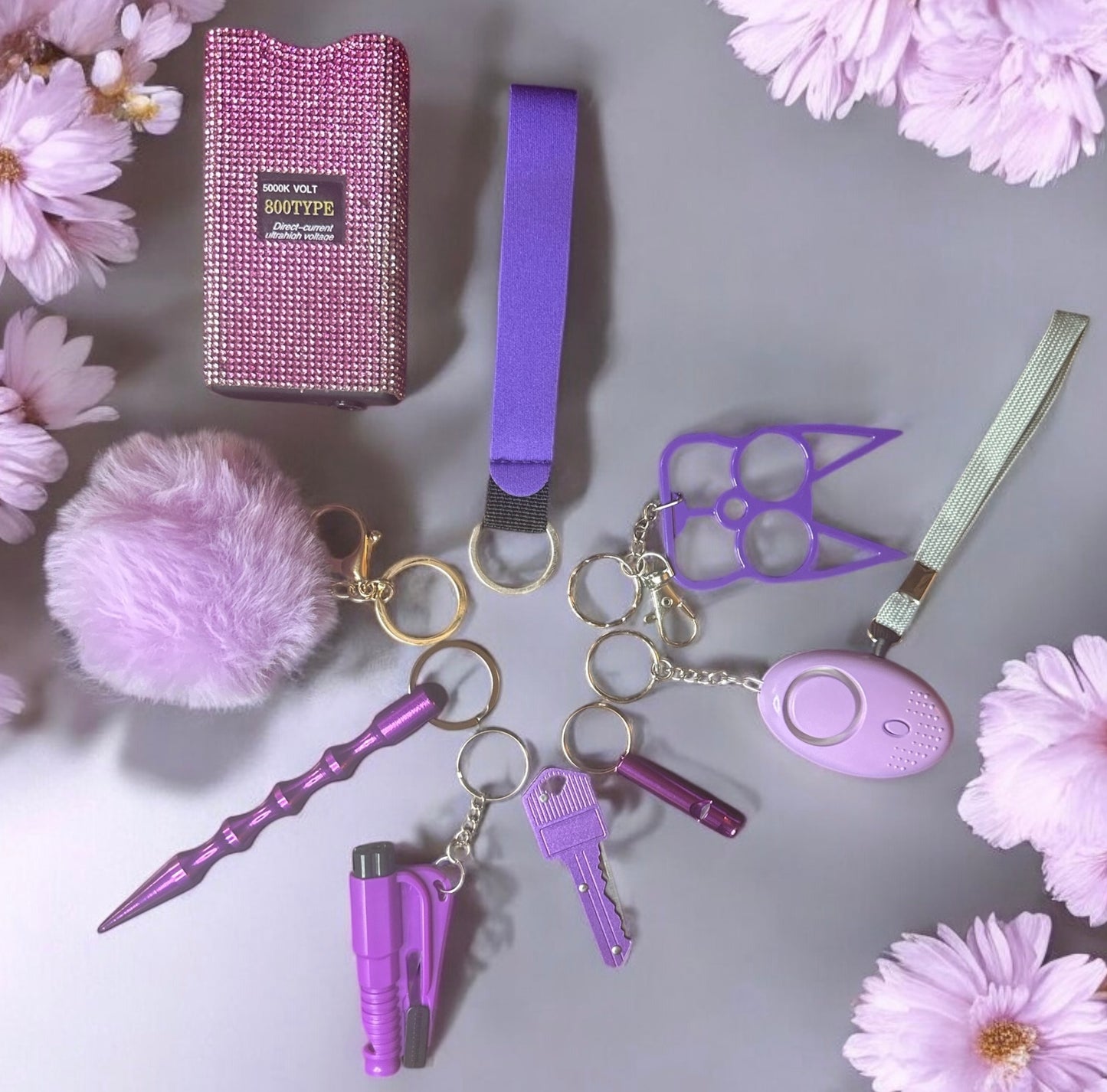 9 Pieces purple Safety Keychain with Diamond TZ