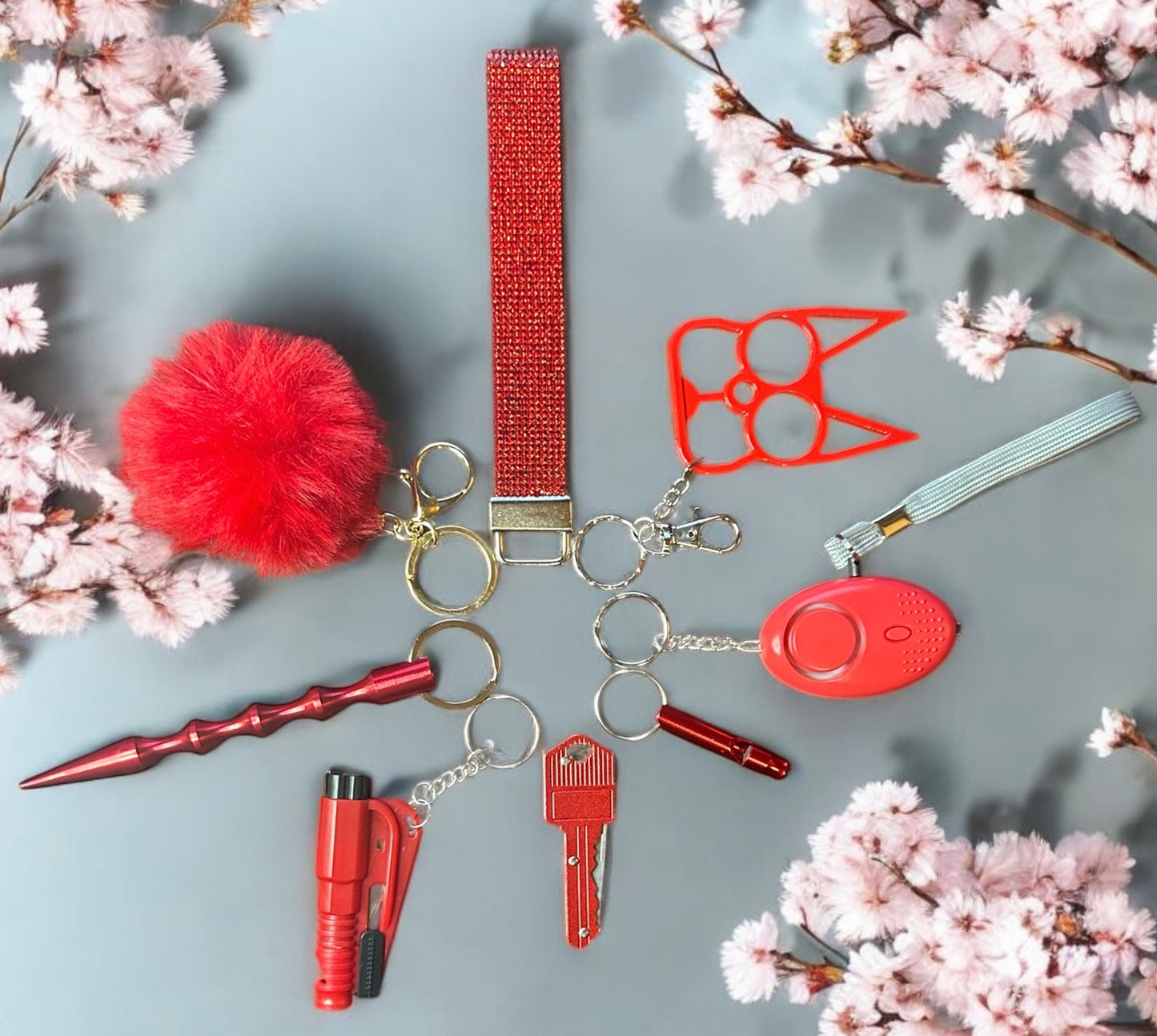 New 8 pieces diamond red safety keychain