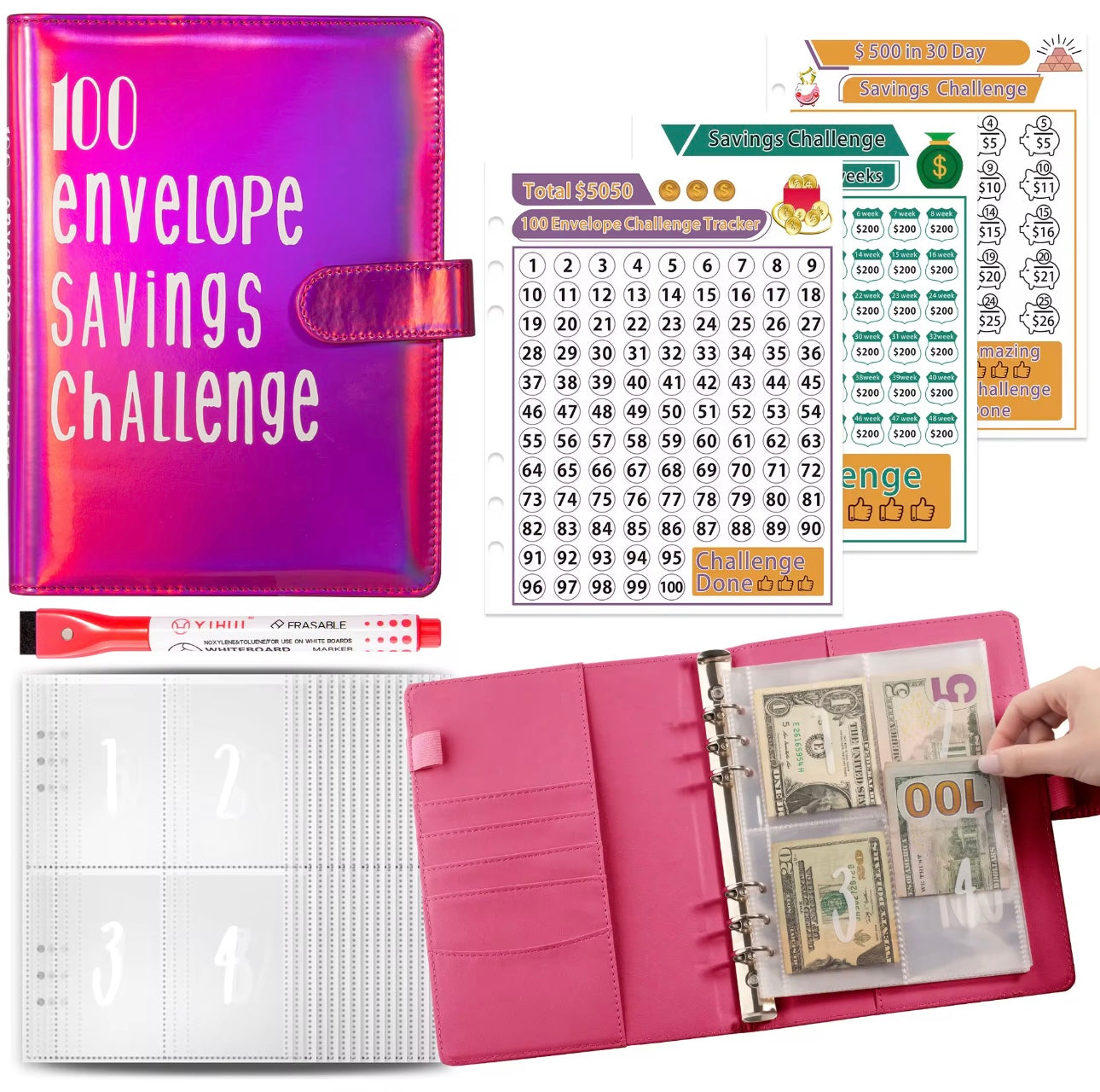 100 Envelops Savings Challenge Blue Pink