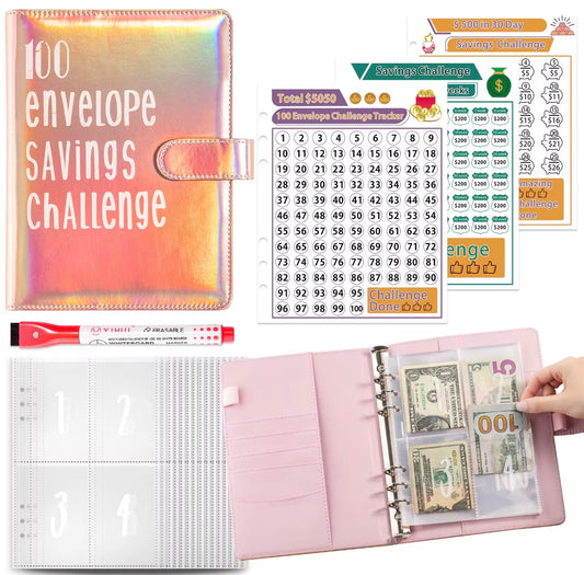 100 Envelops Savings Challenge Blue Rose Gold