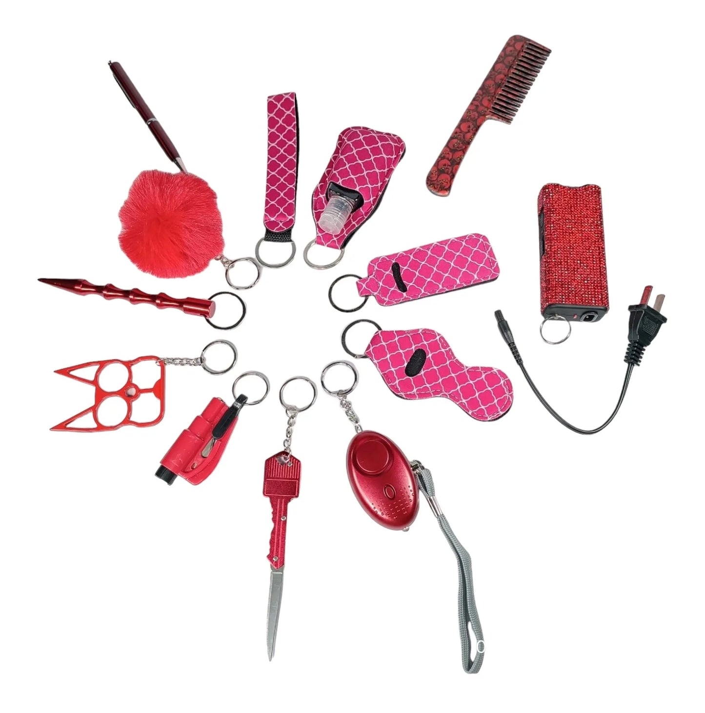 Combo safety keychain plus electrocution device, razor comb, razor pen