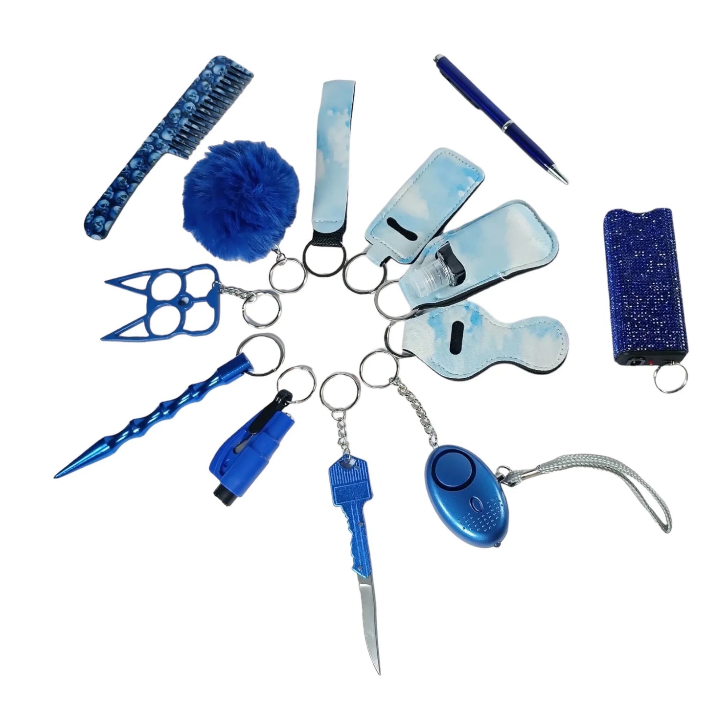 Combo safety keychain plus electrocution device, razor comb, razor pen