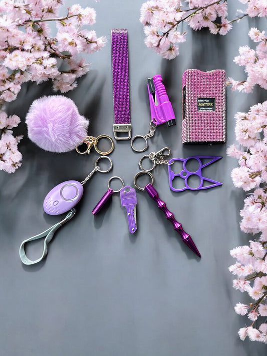9 pieces diamond Purple safety keychain with TZ