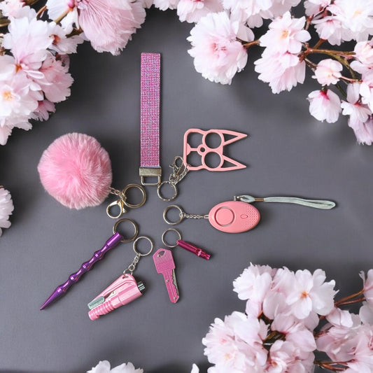 8 pieces diamond Pink safety keychain