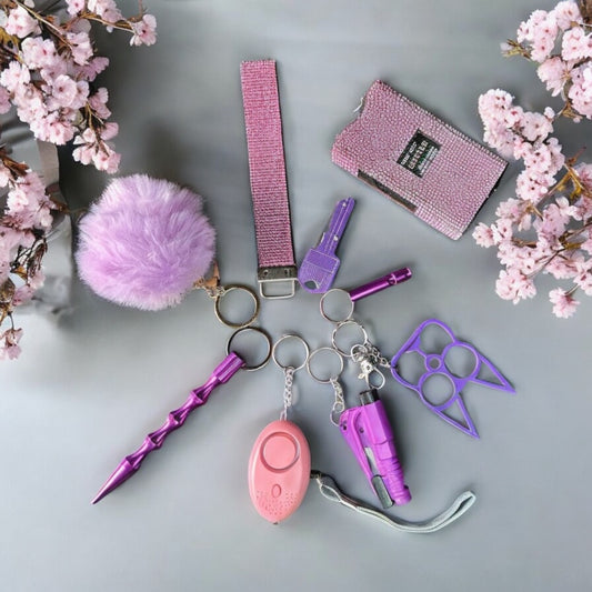 9 pieces diamond Pink safety keychain with TZ