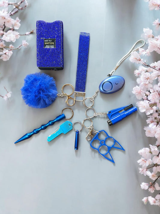 9 pieces diamond Blue safety keychain with TZ